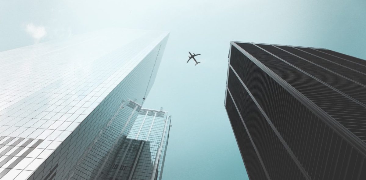 A plane flying over new york city