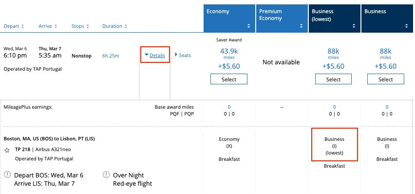 united award search looking for saver award fare class