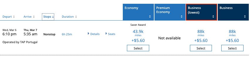 award search ana united sort