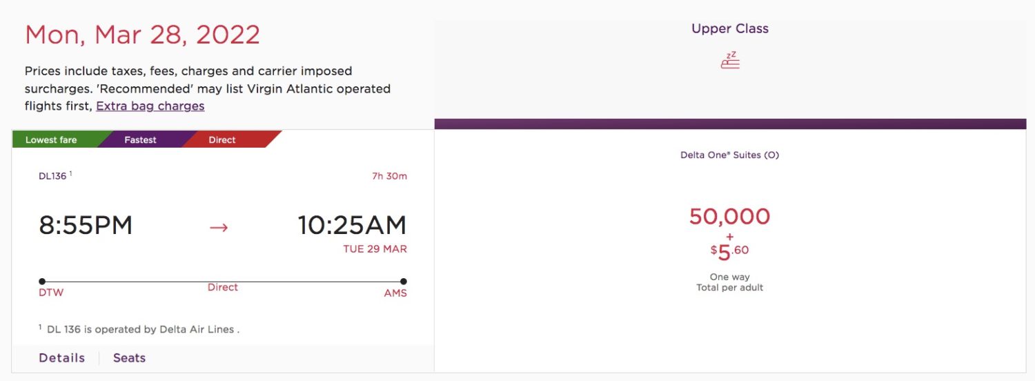virgin atlantic dtw to ams