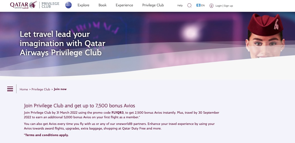 Earn up to 7,500 Miles (Or More!) By Signing Up for Qatar Airways Privilege Club 1 sign up bonus qatar