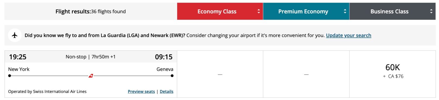 swiss business class deal