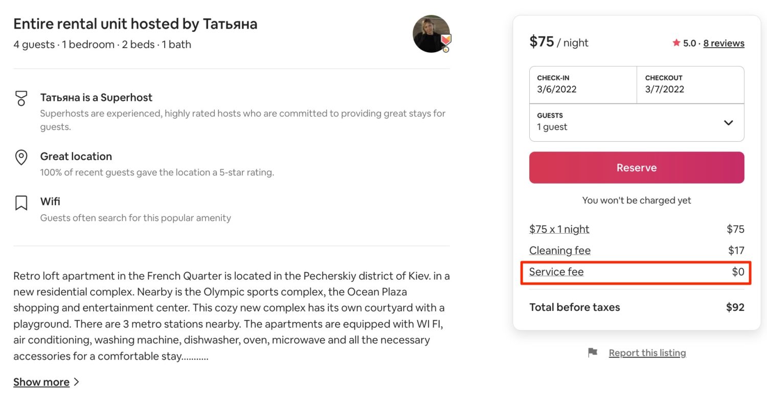 ukraine airbnb fees