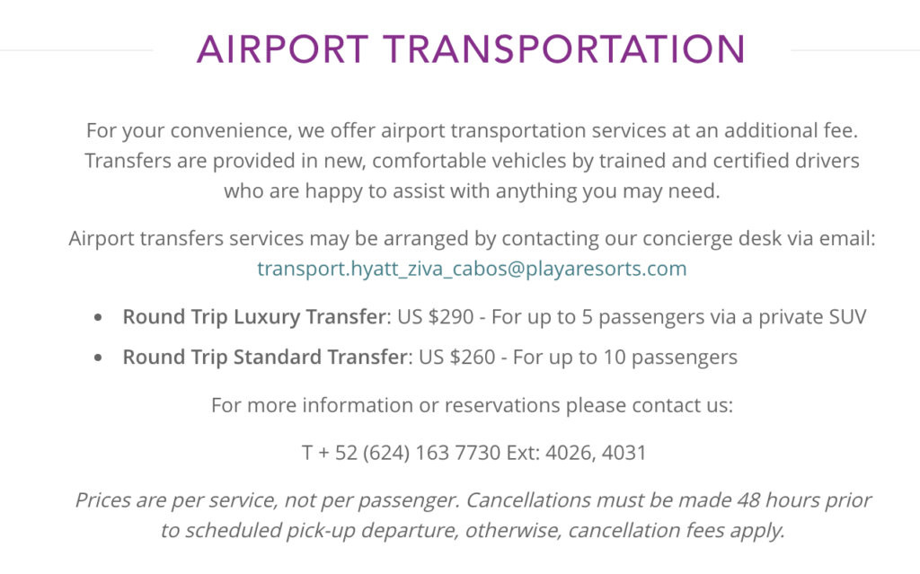 hyatt ziva los cabos airport transportation 