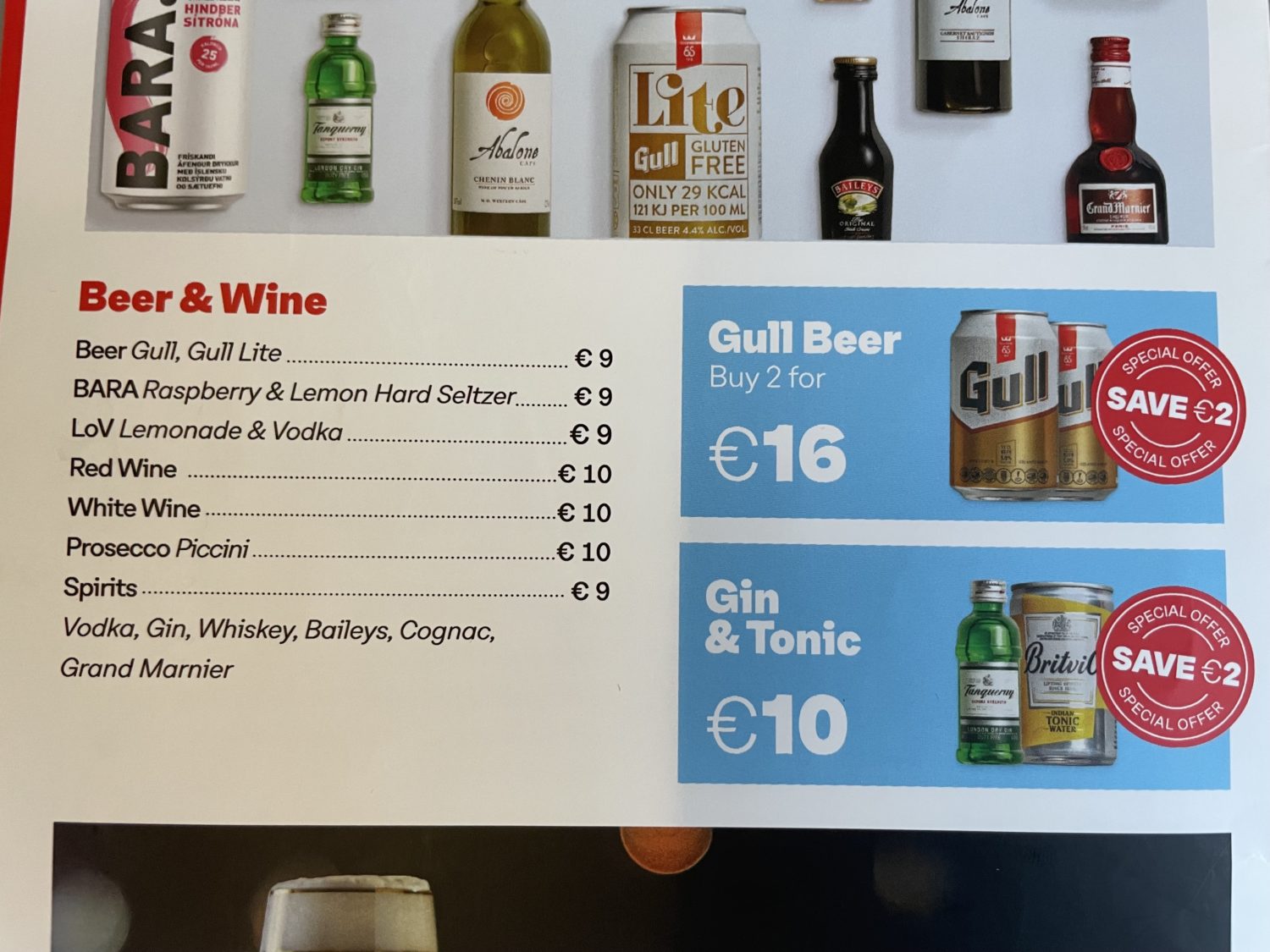 PLAY Airlines alcohol menu