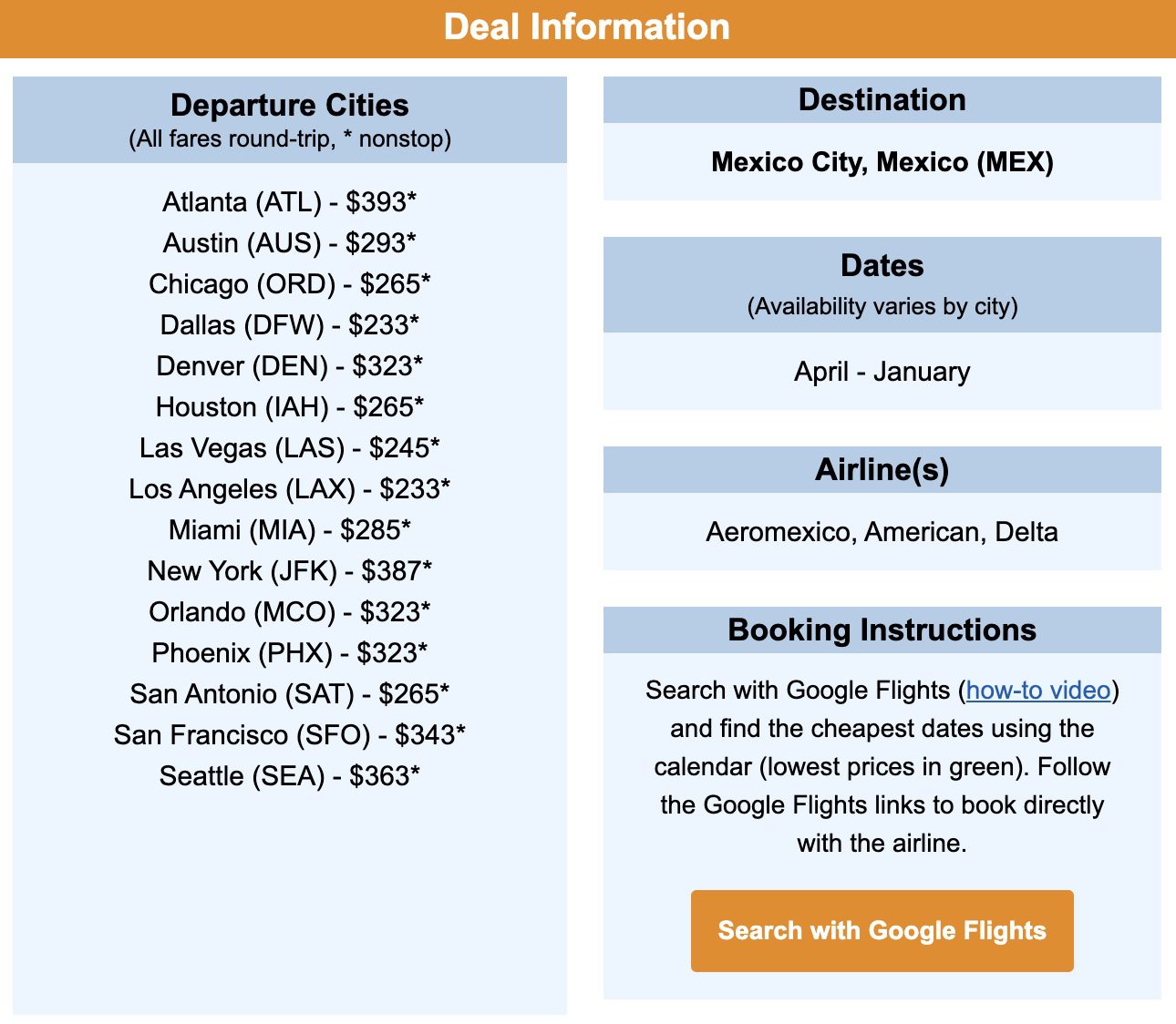 Mexico City flight deal