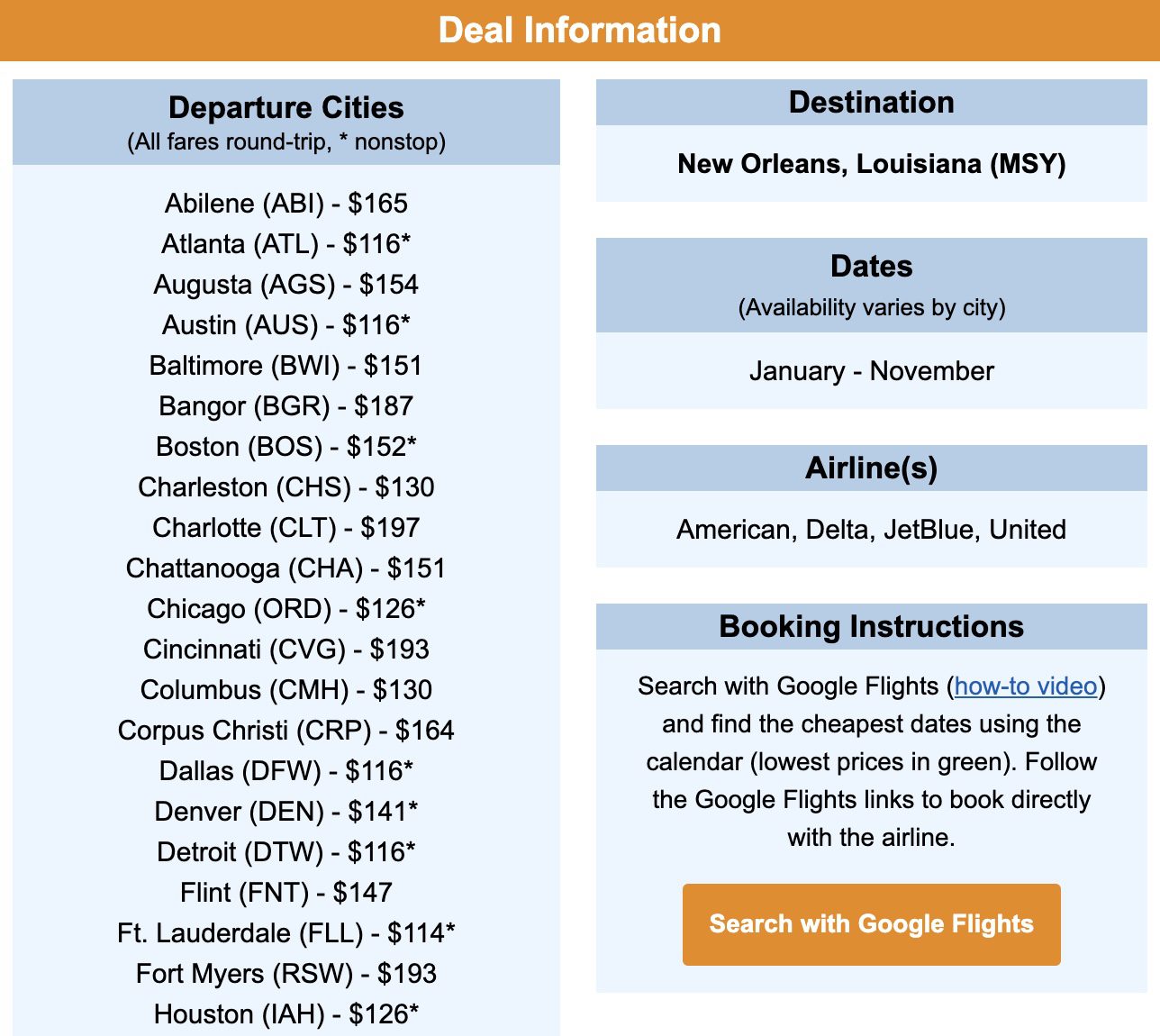 New Orleans flight deal