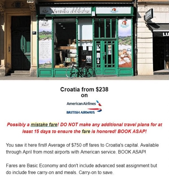 Croatia mistake fare