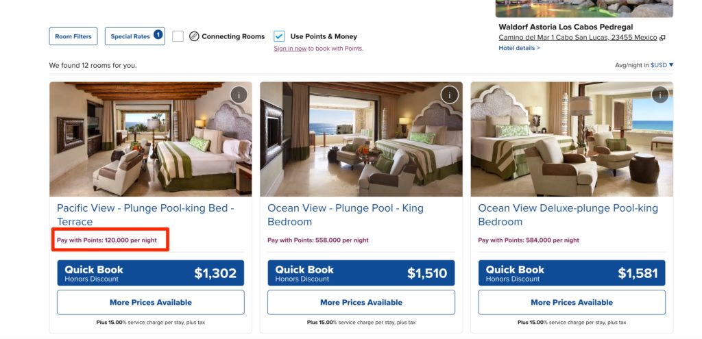 a calendar of award availability at a hotel