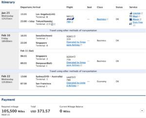 ANA award with double open jaw