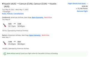 austin to cancun chase sapphire reserve points