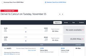 denver to cancun mexico for 15k turkish miles in business class