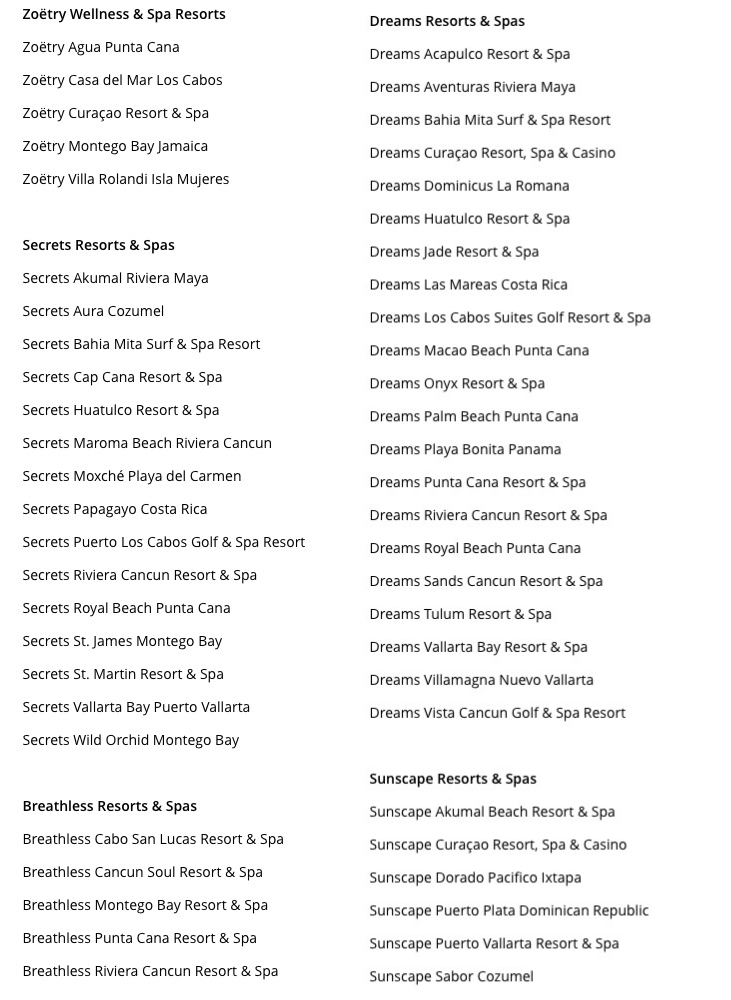 hyatt list of all inclusives