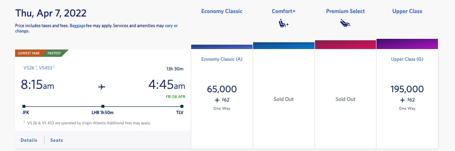 jfk to tlv skymiles within three weeks