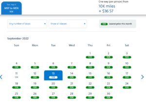 Minneapolis to Mexico City calendar search with AA