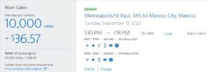 minneapolis to mexico city using aa miles
