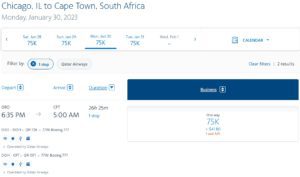 Chicago to Capetown one way using AA miles