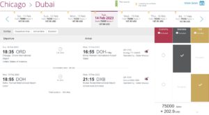 Chicago to Dubai for 75k qatar avios in business class