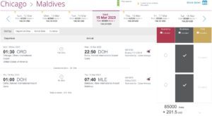 chicago to the maldives for 85k avios one-way in business class