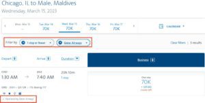chicago to maldives on qatar airways searching availability on aa site