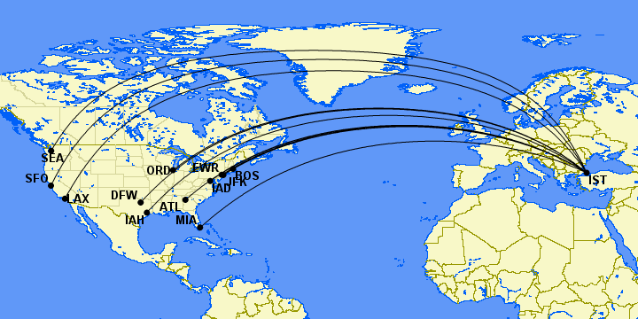 Turkish Airlines 787 Business Class Review, Istanbul to San Francisco 78 turkish airlines us route map