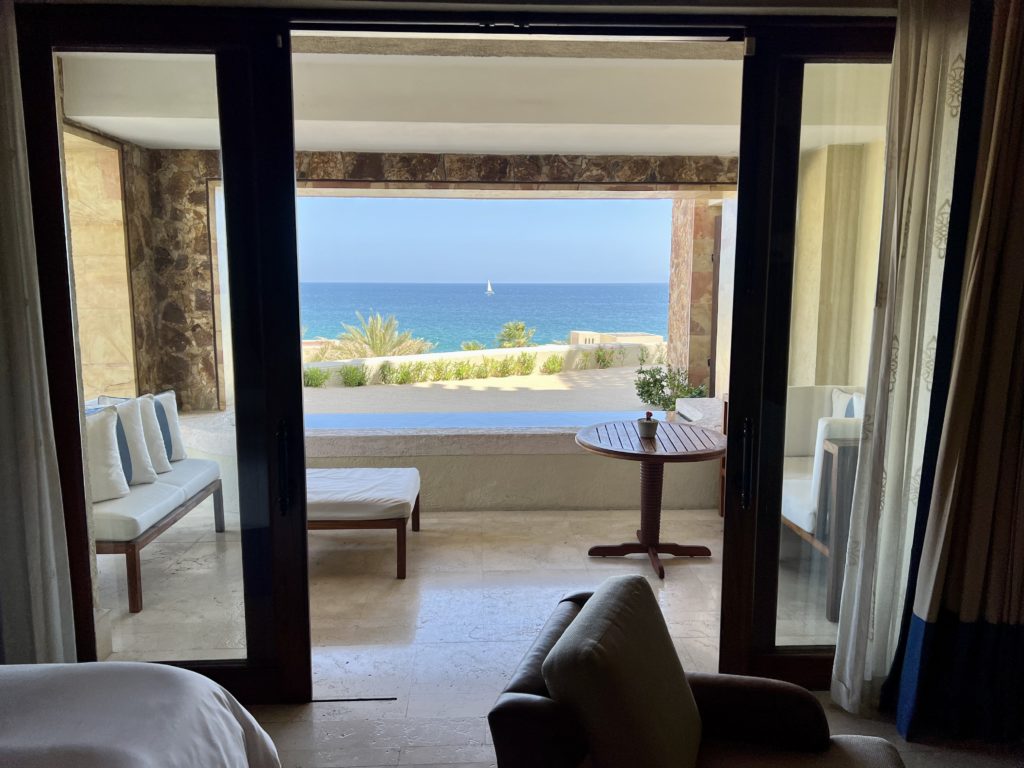 a terrace overlooking the hotel property