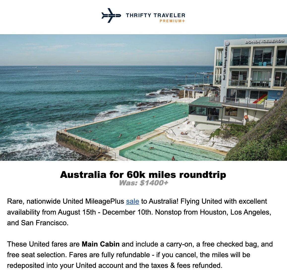 Australia United miles economy flight deal