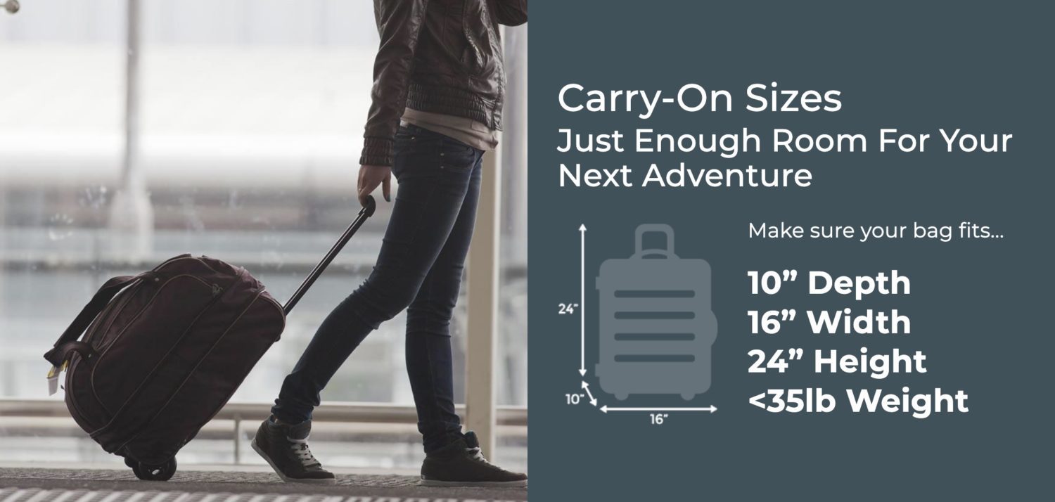 A carry-on bag size graphic from Frontier airlines. 