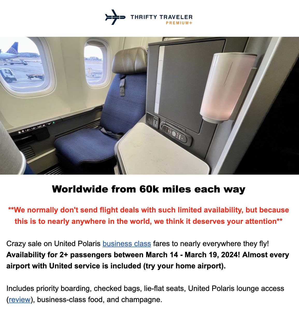 United Polaris business class worldwide deal