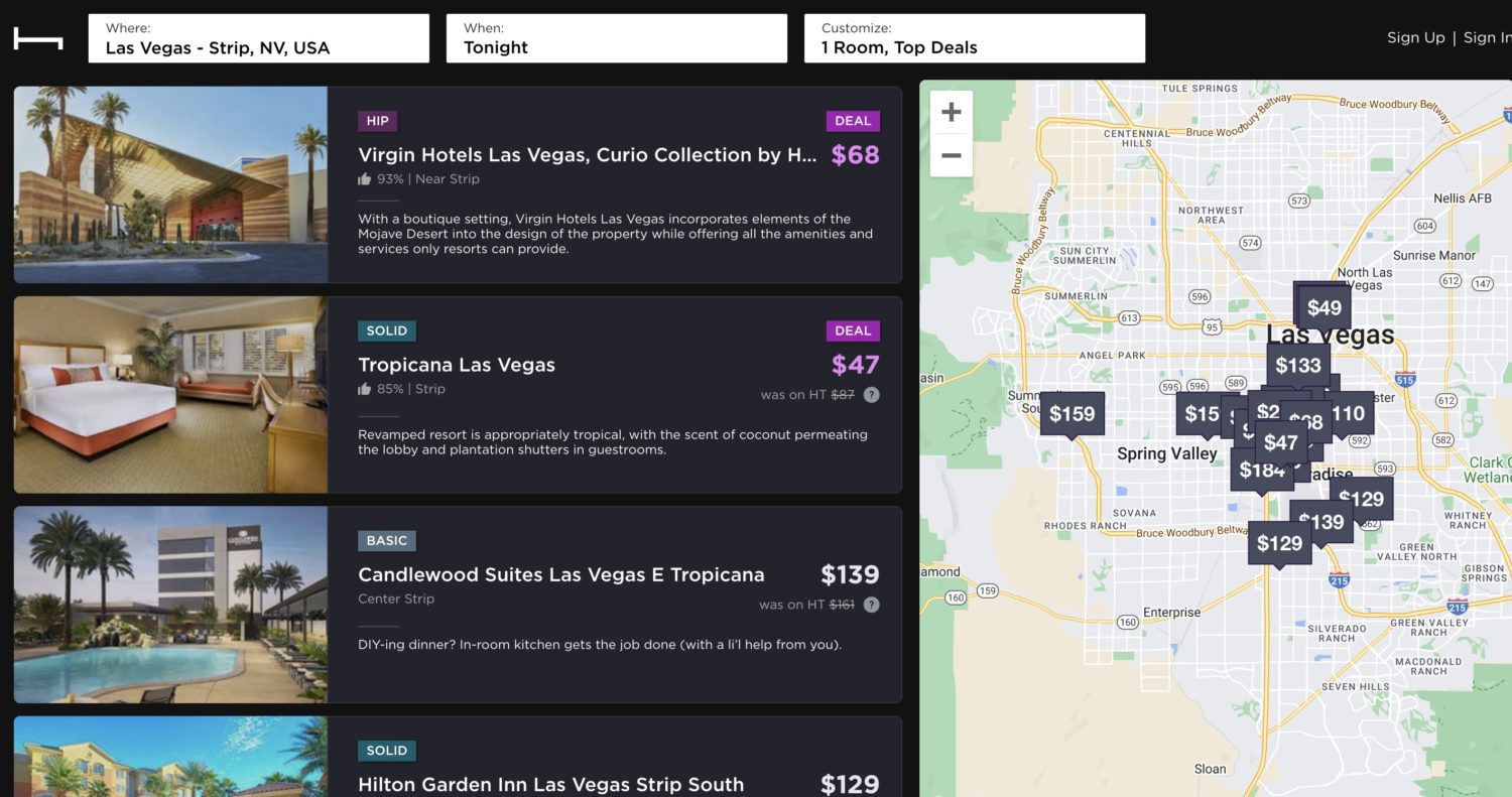 Hotel Tonight search for a hotel in las vegas