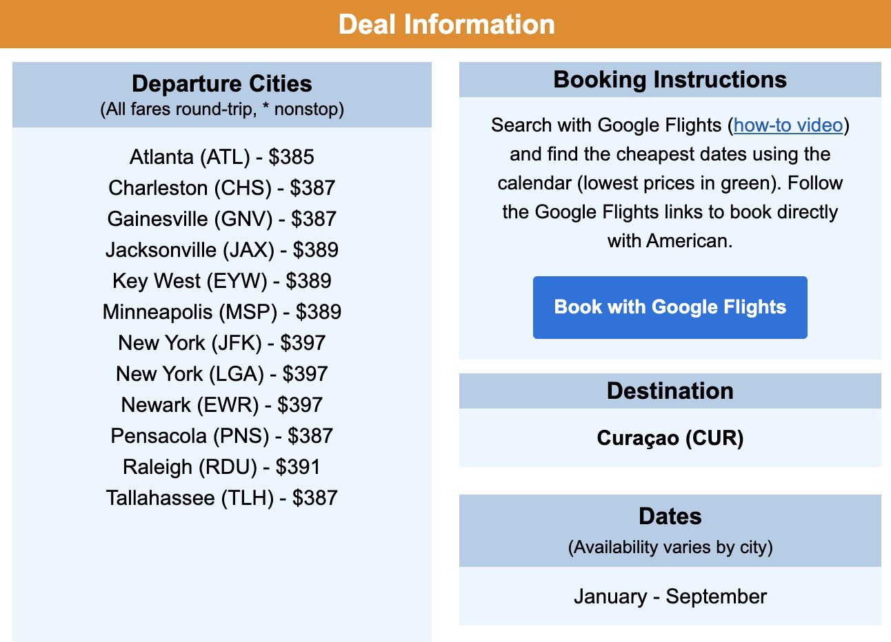 Cheap flights to Curacao