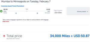 Mumbai to Minneapolis using Turkish miles