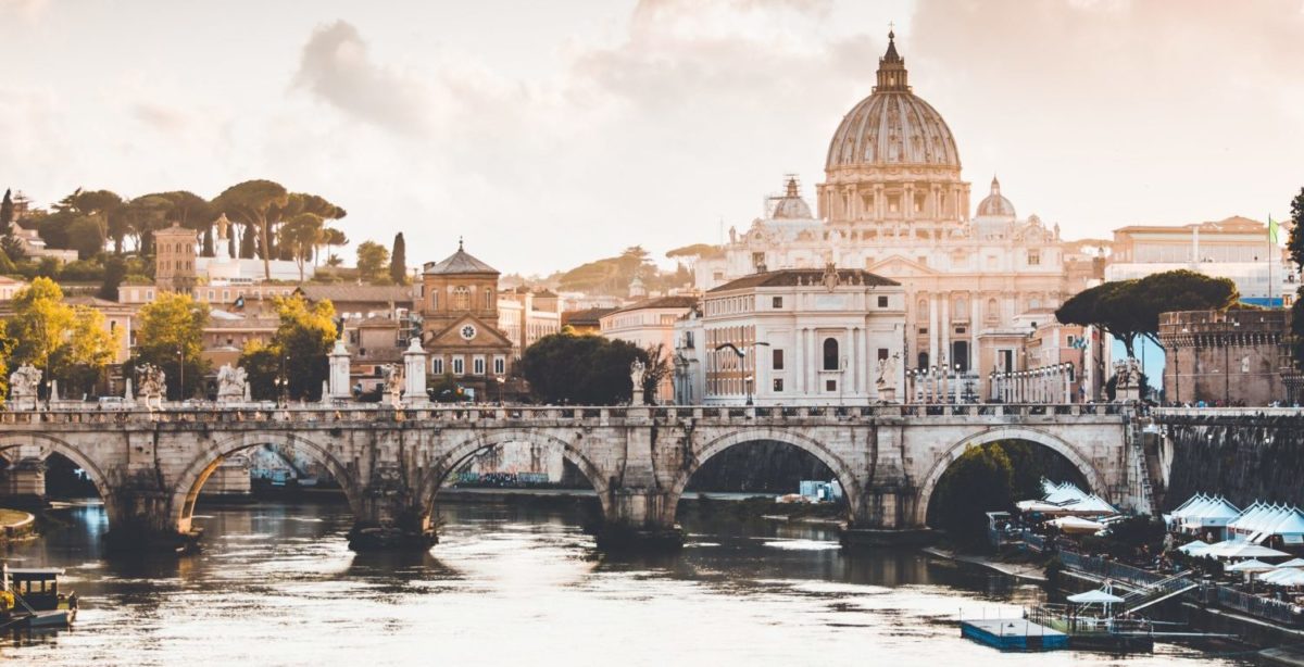 A bridge over a river in a city