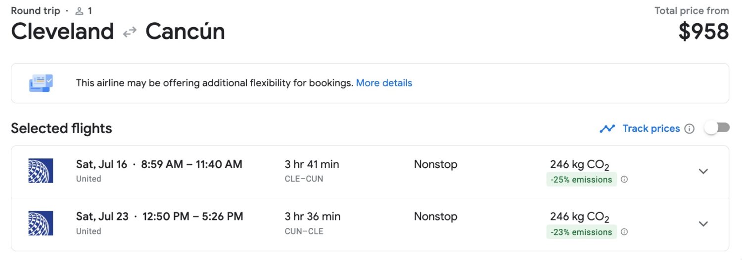 cleveland to cancun flight