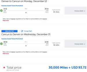 Denver to Cancun using Turkish miles