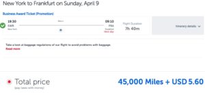 Newark to Frankfurt on United using Turkish miles