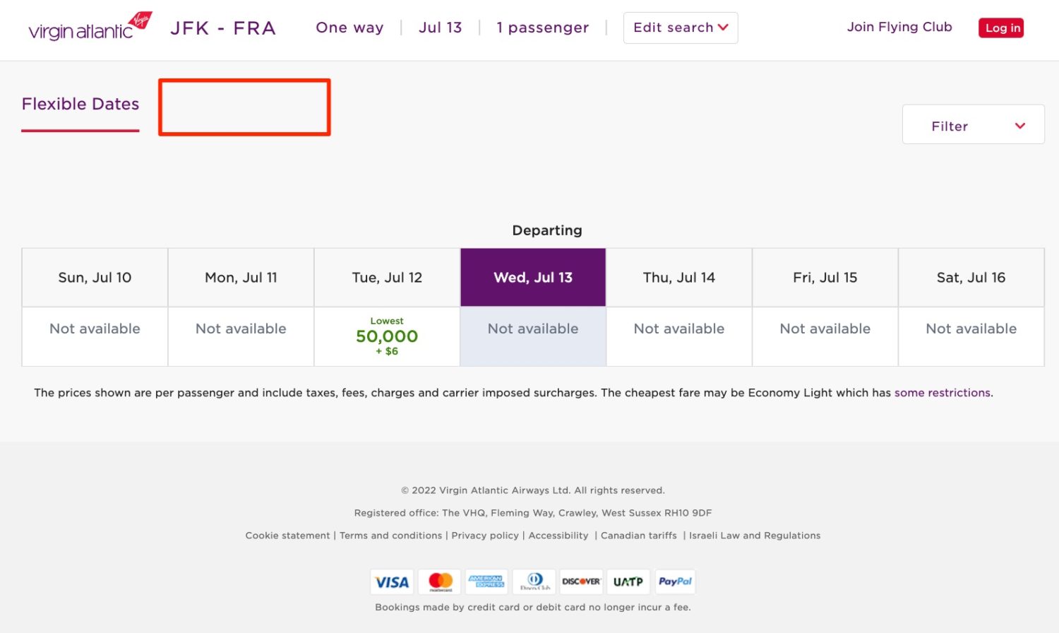 virgin atlantic price calendar