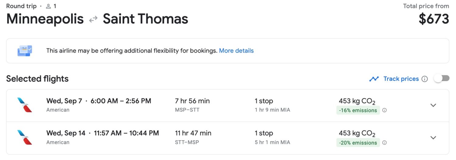 msp to st thomas flight