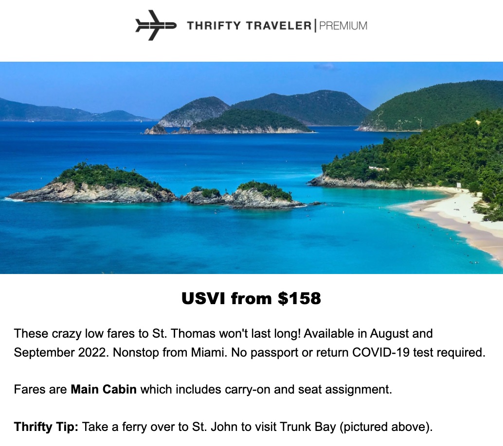 thrifty traveler premium deal to usvi