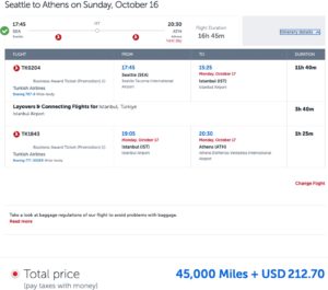 Seattle to Athens using Turkish miles