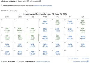 United award search month view