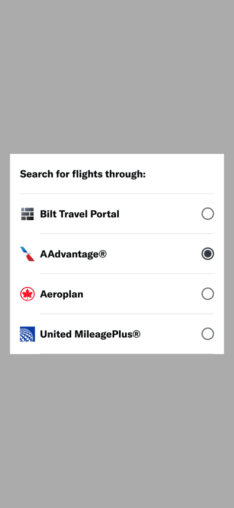 bilt rewards app flight search