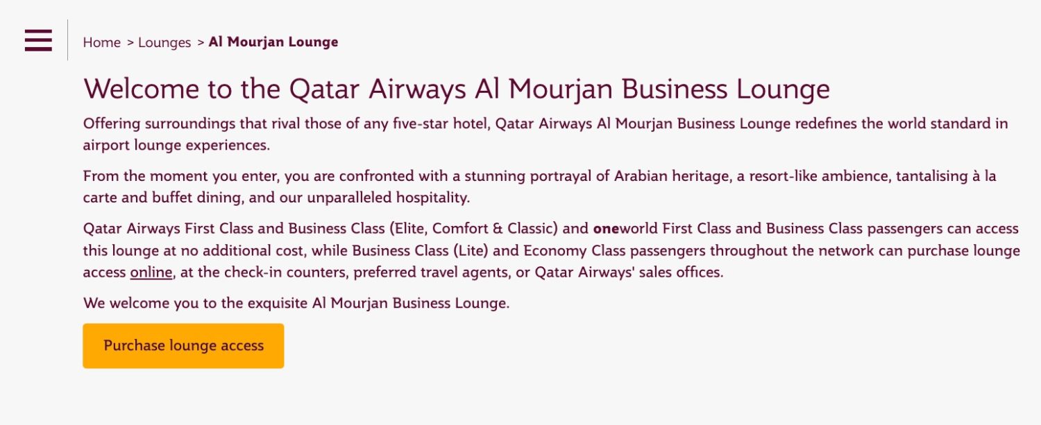 an option to purchase business class lounge access on the qatar airways site
