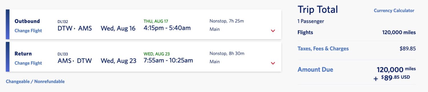 detroit to amsterdam