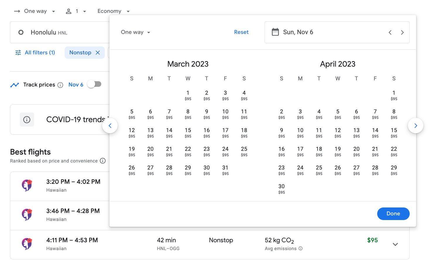 google flights screen