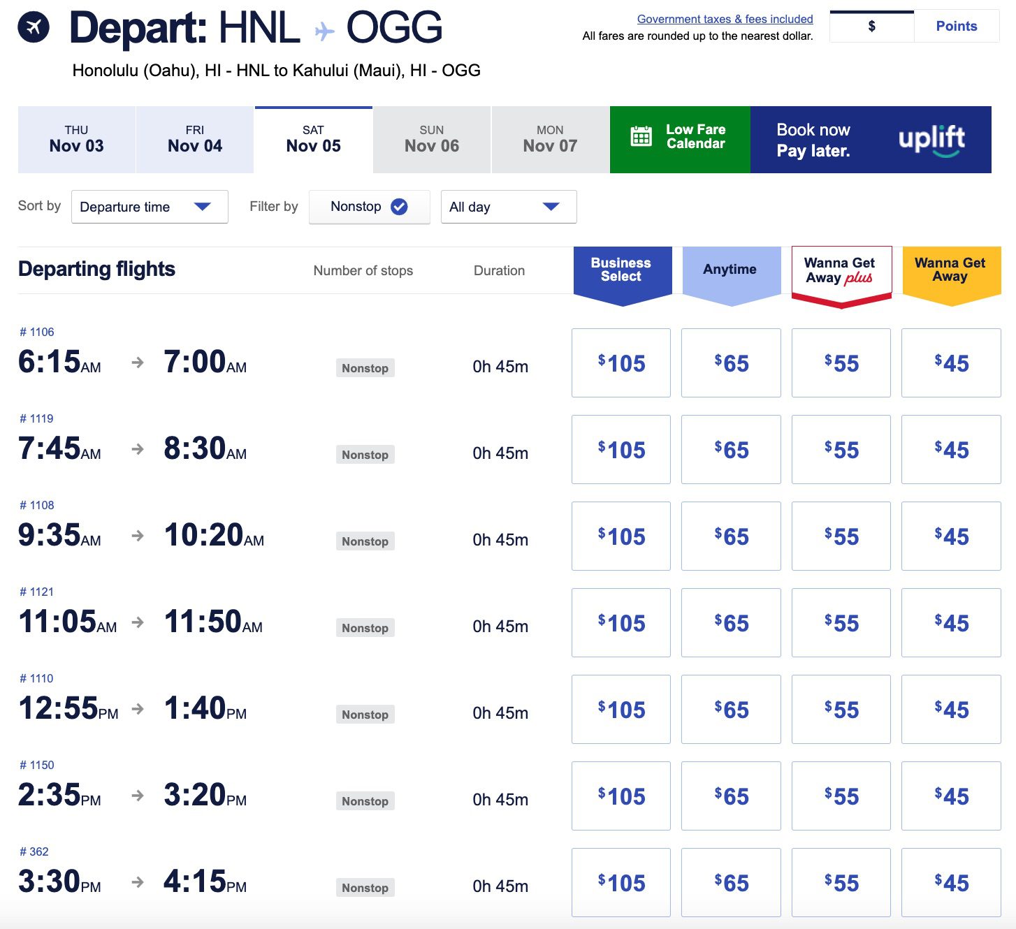 southwest fares hawaii