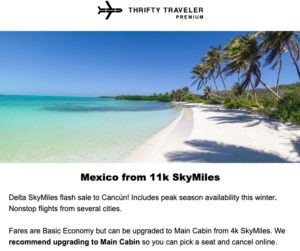 thrifty traveler premium skymiles cancun deal