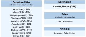 thrifty traveler premium deal to cancun list of departure cities