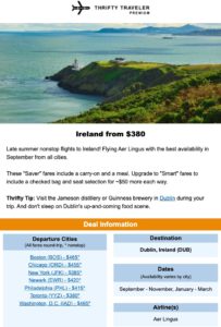 thrifty traveler premium ireland nonstop deal