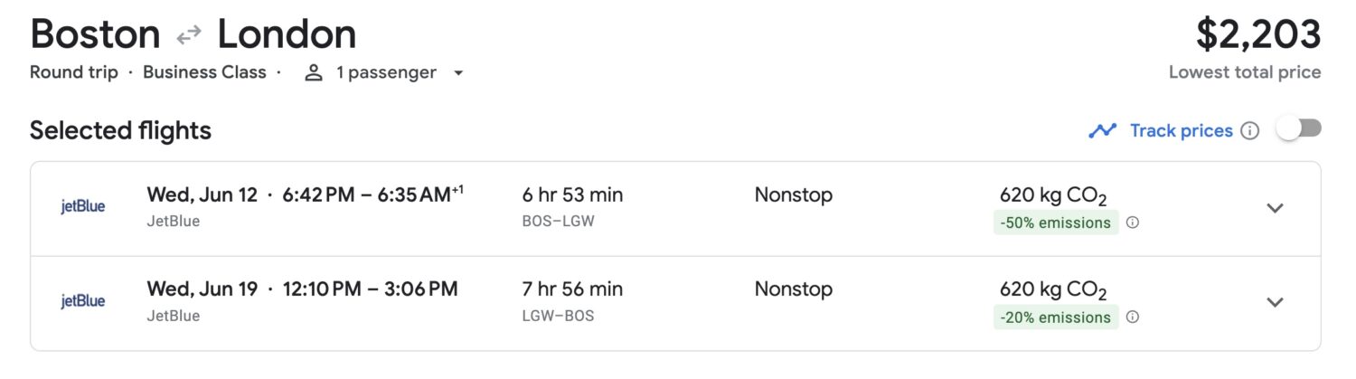 LHR business class airfare